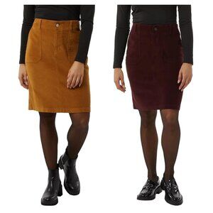 NWT 32 Degrees Women Corduroy Knee Length Skirt Mustard Maroon Sz 2XL $65 3HL126